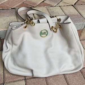 Cream Michael Kors shoulder bag Gold MK emblem